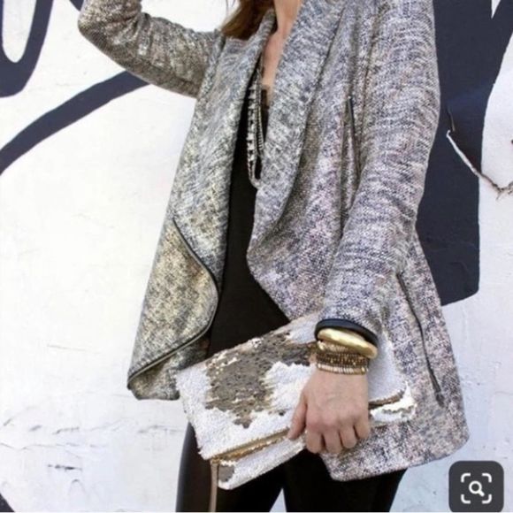 Stella & Dot Jackets & Blazers - Women's Stella & Dot Rebel Metallic Moto Front Asymmetrical Zipper Jacket XS